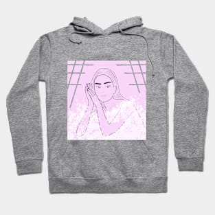 Line drawing of a woman decorated with blooming flowers. Hoodie